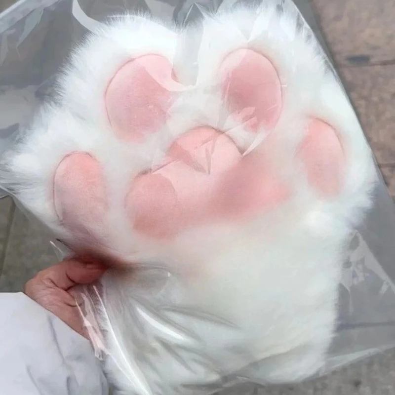 Guanti da donna addensati caldi e carini con artiglio di gatto Guanti da costume cosplay per cartoni animati per ragazze Guanti da zampa di gatto in peluche peloso bianco nero 1