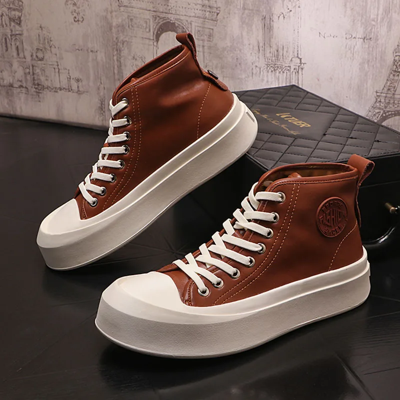 Inverno nuova moda uomo top alti piattaforma stringata scarpe da tavola Casual appartamenti moda maschile scarpe da ginnastica da passeggio stivaletti 1