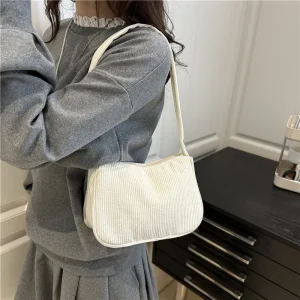 Borsa semplice sotto le ascelle Borsa a tracolla a mezzaluna da donna Borse piccole in tinta unita moda per donna Nuova pochette in velluto a coste con cerniera 1