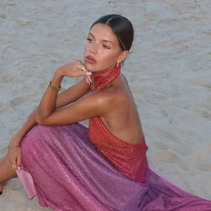 Abito sexy con spacco laterale lucido Abito da donna elegante senza maniche con schienale all'anca 2025 Abiti da festa di colore estivo da donna 1