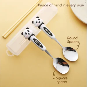 Set di posate portatili Panda Rabbit Brown Bear cucchiaio in acciaio inossidabile bacchette in plastica con scatola portaoggetti stoviglie per studenti da campeggio 1