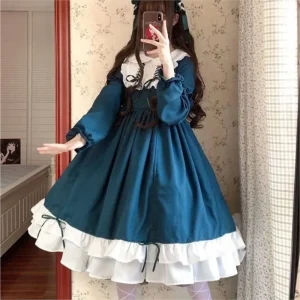 Abito Lolita OP da donna carino Abito da bambola a maniche lunghe Harajuku giapponese Gonna Lolita Primavera Estate Ragazza morbida Lolita 1