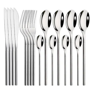 Set di stoviglie Set di posate per stoviglie in argento Specchio di alta qualità Coltello in acciaio inossidabile 304 Forchetta Cucchiaino da caffè Posate Posate 1