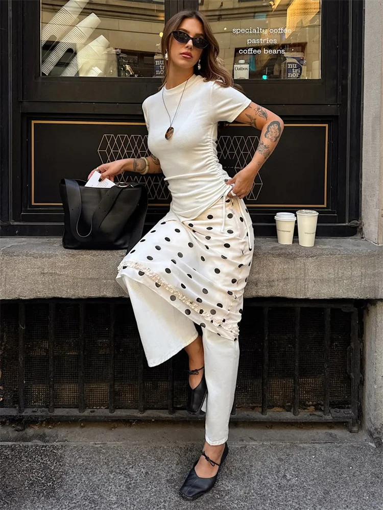 Tossy Elegante gonna vintage con volant Donna a vita alta Pendolarismo Contrasto Sexy Streetwear Y2k Gonna lunga Gonna lunga da donna Estate 3