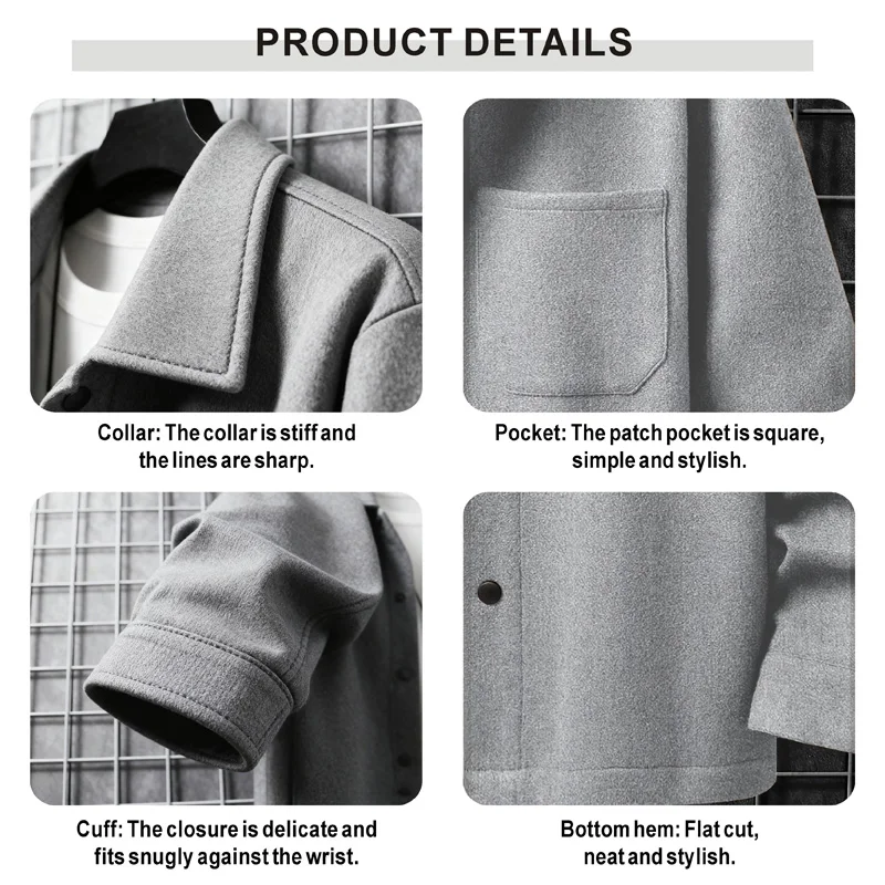 Giacca calda da uomo spazzolata con risvolto abbottonato, cappotto casual per affari autunno inverno, con tasca 3