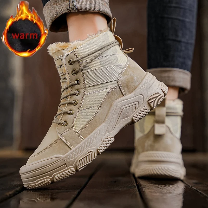 Stivali alti da uomo invernali Stivali da trekking antiscivolo da esterno Stivaletti da lavoro alla moda Scarpe da ginnastica casual calde e morbide con lacci da uomo 5