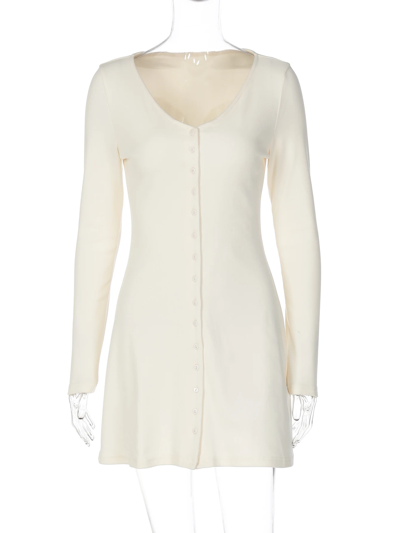 Dulzura 2025 Autunno Moda Sexy Con Scollo A V Manica Lunga Monopetto Sottile Mini Abito Solido Casual Vestito Delle Donne Del Partito Club Vestiti 6