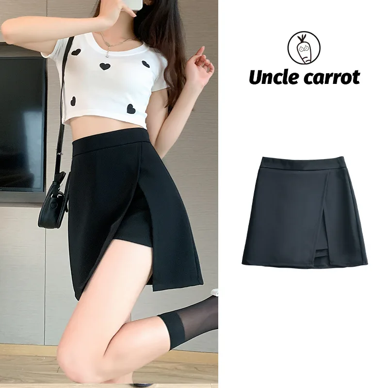 Minigonna nera asimmetrica a vita alta Gonna a trapezio da donna Design dimagrante Primavera 2025 Nuovo stile da DaShu Raffia Lady 1