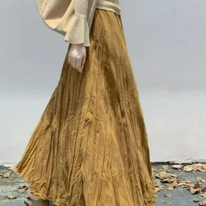 Gonna a trapezio a pieghe irregolari primavera autunno per le donne Gonne lunghe casual alla moda allentate a vita alta stile coreano 1