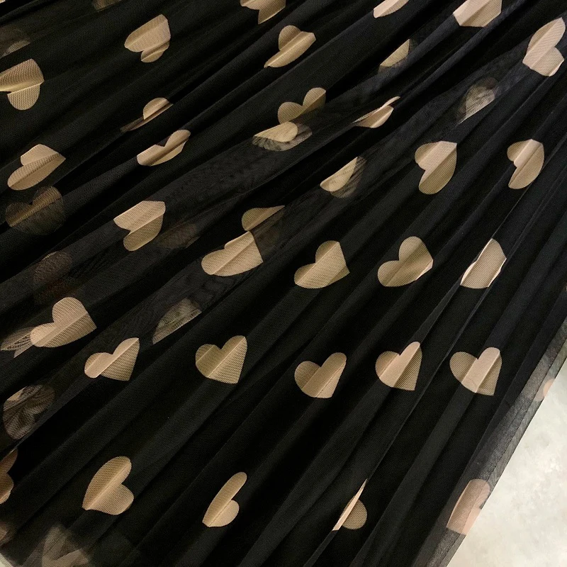 Gonna lunga in Tulle timatica donna moda 2021 primavera estate cuore stampa gonna lunga a pieghe a vita alta gonna estetica femminile 5