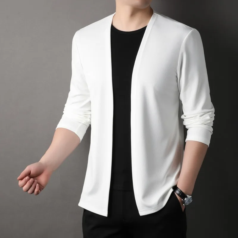 Camicie eleganti invernali in lana da uomo T-shirt e top in pile a maniche lunghe casual Camicia di seta di lusso delicata sulla pelle da lavoro elastica non stira 5