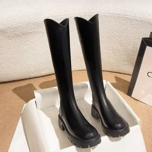 Stivali in vera pelle morbida 2025 Autunno e inverno Nuovi stivali da cavaliere Stivali con rialzo e dimagranti Stivali alti con suola spessa Lunghi 1