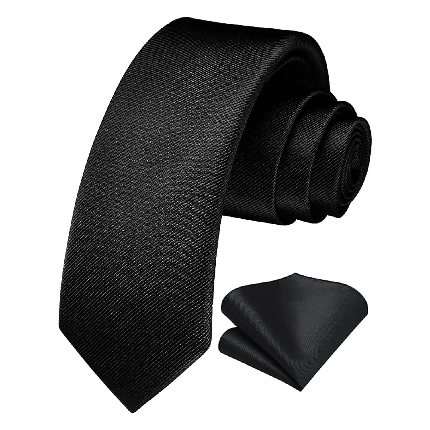 JEMYGINS Cravatta da uomo Slim Tinta unita 6 cm Cravatta in seta Pocket Square Combo Set Adatto per regali di compleanno da uomo Matrimoni Affari 2