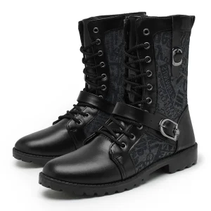 Stivali da uomo in stile britannico retrò autunno inverno stivali in pelle moda High top scarpe da Cowboy nere da uomo con utensili stivaletti da moto 1