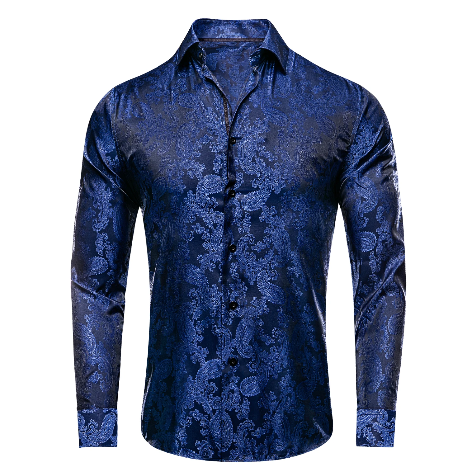 Camicie da uomo Hi-Tie Paisley in seta Blu navy Rosa Nero Bianco Verde Camicia con risvolto a maniche lunghe Casual formale per uomo d'affari di nozze 1