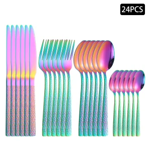 4/6/16/24 pezzi Set di posate colorate in acciaio inossidabile Posate in pelle di serpente con manico quadrato Combinazione di coltelli, forchette e cucchiai per uso domestico 1