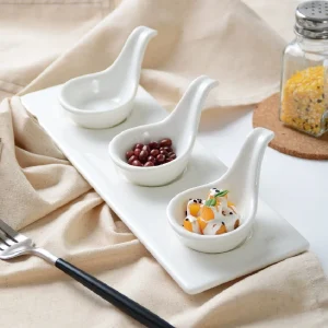 Stoviglie in ceramica europea cucchiaio bianco ciotola caviale Snack piatto piatto di frutta ristorante cucina stoviglie in ceramica ciotola piatto Set 1