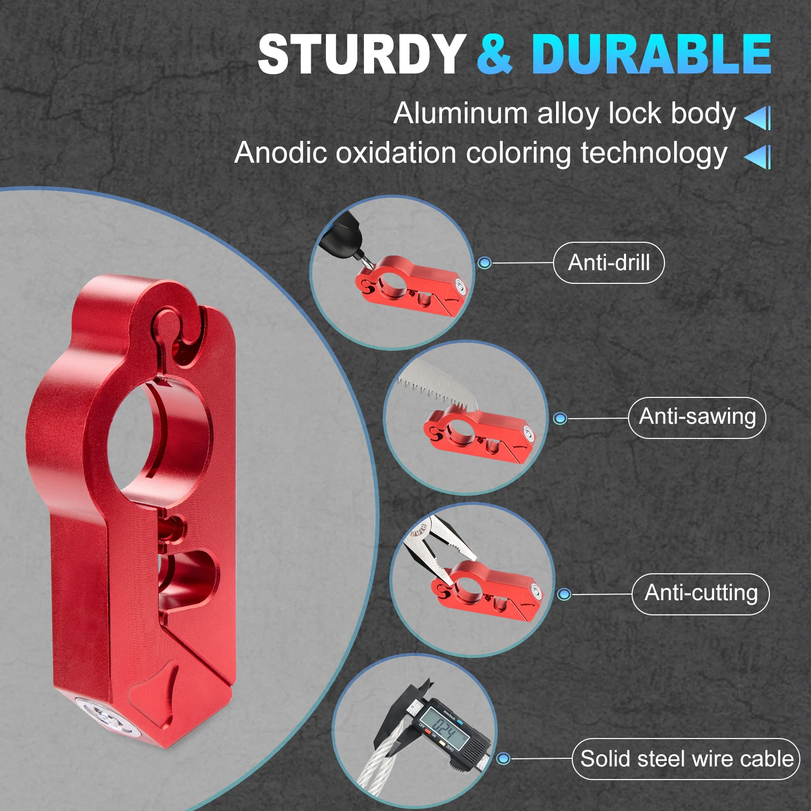 Blocco manubrio moto Blocco casco moto Blocco freno Blocco impugnatura antifurto Combo attrezzatura di sicurezza per bicicletta regolabile 5