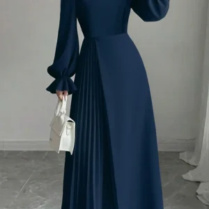 ZANZEA Abiti da festa eleganti a trapezio da donna Moderni scollo a V Manica lunga a sbuffo Vita aderente Dettaglio pieghettato Abito lungo Invitato al matrimonio 1