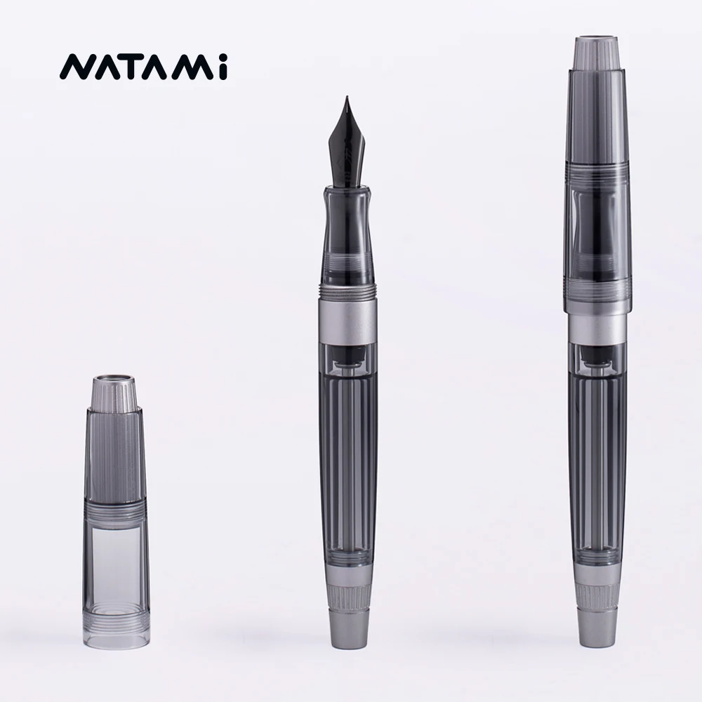 Penna stilografica Natami con riempimento sottovuoto, pennino fine/n.6, titanio e acrilico, scrittura per ufficio, penna regalo aziendale per ufficio 6