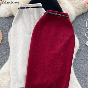 SINGREINY Gonna lunga sexy divisa francese Inverno Vita alta Sottile Spessore Streetwear Office Ladies 2025 Autunno Vintage Gonna aderente 1