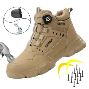 Men Rotating Button Labor Protection Shoes Anti-smash Anti Puncture Safety Shoes Work Boots Steel Toe Shoes Indestructible Shoes 1