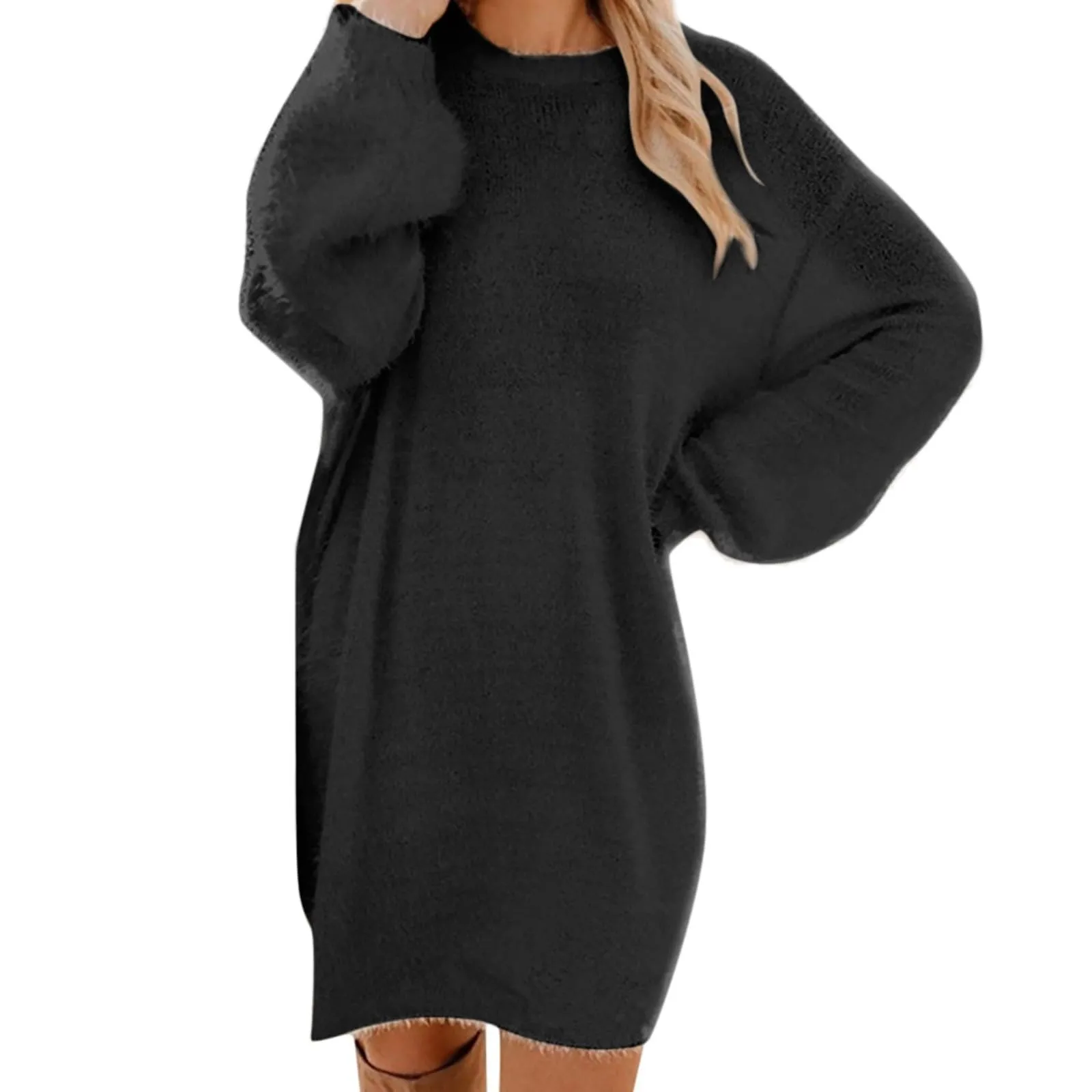 Maglione invernale da donna lavorato a maglia girocollo caldo manica lunga o-collo felpe casual abito tinta unita panno basic oversize da donna 3