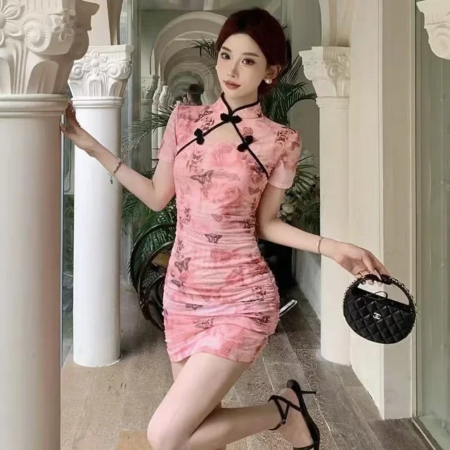 Elegante abito da ragazza sexy con maniche a polo da principessa in stile cinese, versione migliorata, elegante abito cheongsam di fascia alta 3