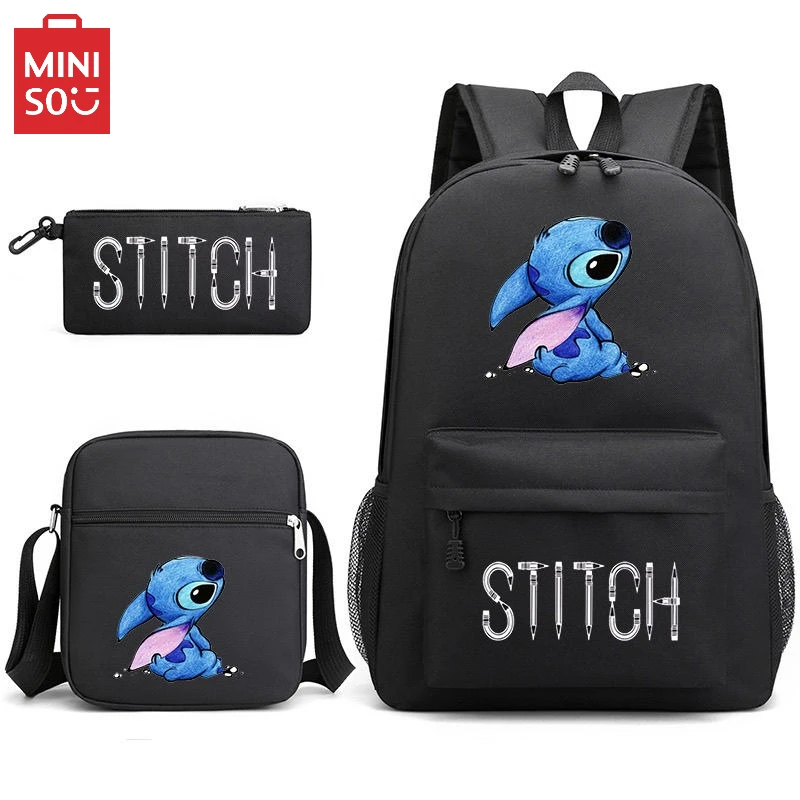 Zaino regalo per bambini serie Miniso New Stitch, borsa a tracolla e astuccio per studenti nero, set da 3 pezzi 2