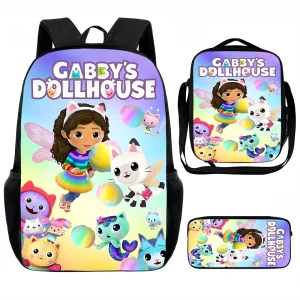 Simpatico zaino scolastico per bambini G-gabbys D-dollhouses con borse per il pranzo, borse per matite, borse per la scuola per ragazzi e ragazze, miglior regalo 1