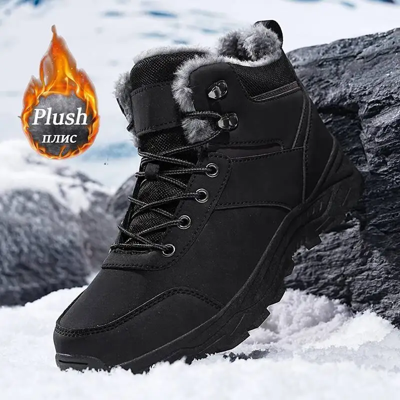 Stivali da neve da uomo per uomo Scarpe invernali casual Piattaforma Stivaletti in pelliccia calda antiscivolo Stivali da moto da trekking all'aperto da combattimento in peluche 2