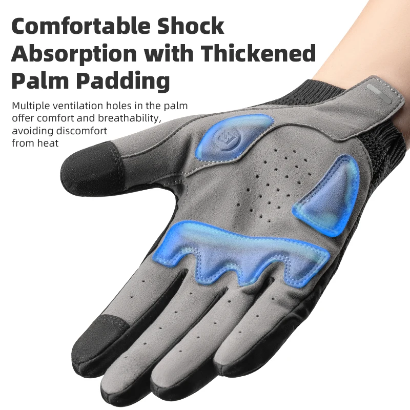 ROCKBROS Guanti da bicicletta Tessuto lavorato a maglia Guanti da bici traspiranti con dita intere Schermo antiscivolo Touch Guanti da ciclismo per sport su strada MTB 4