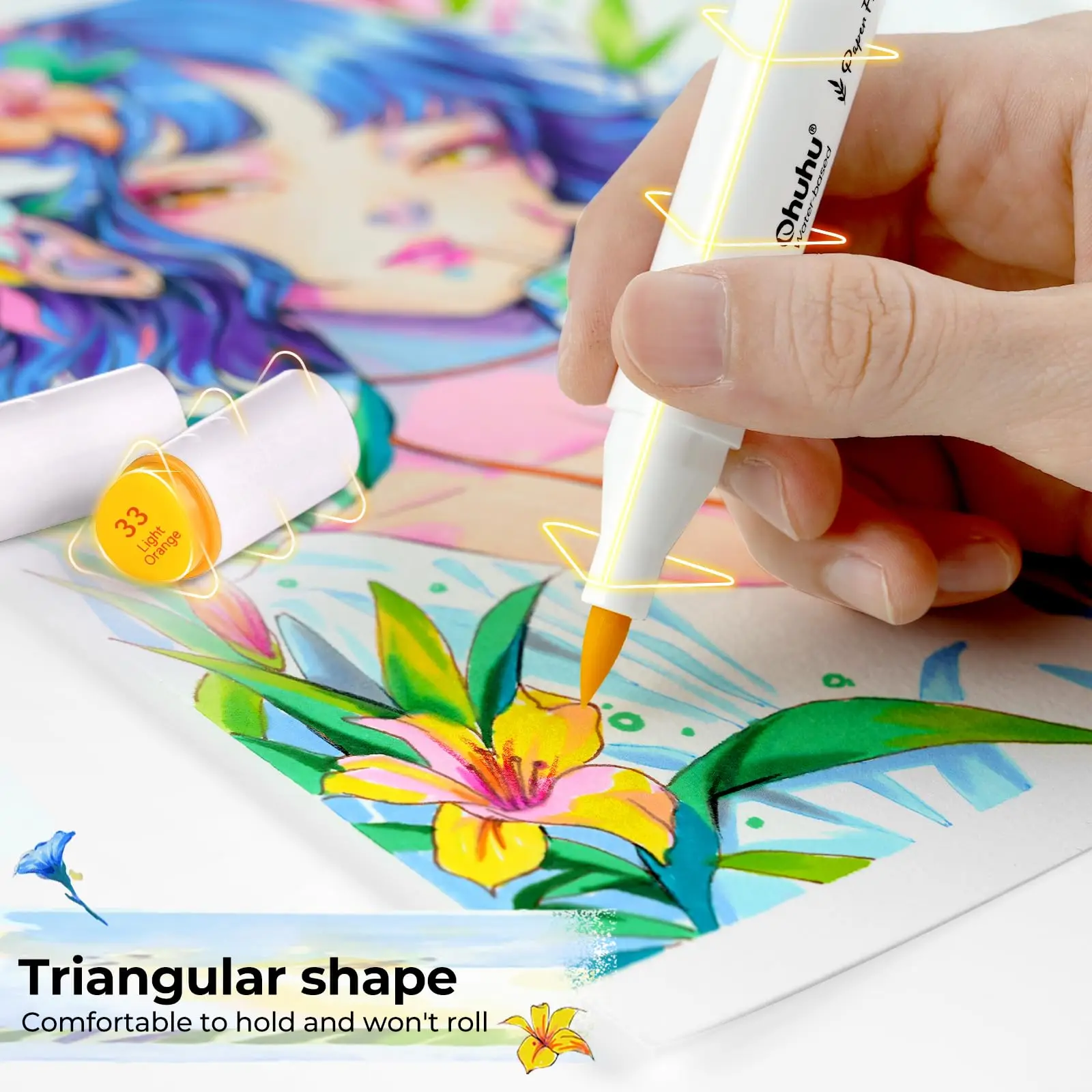 Ohuhu Pennarelli Pennarelli da colorare a base d'acqua delicati sulla carta 60 colori Punte Fineliner a doppio pennello Pennarelli Libri da colorare Pennarelli artistici 3