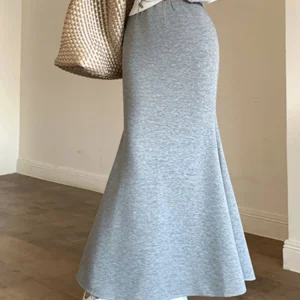 Elastico a vita alta semplice primavera autunno 2025 gonna a coda di pesce gonna lunga sottile casual gonne all'anca con pacchetto temperamento vintage solido 1