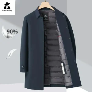 Piumino lungo di marca di lusso da uomo invernale casual con colletto ribaltabile spesso piumino d'anatra bianco caldo Parka trench leggero da lavoro 1