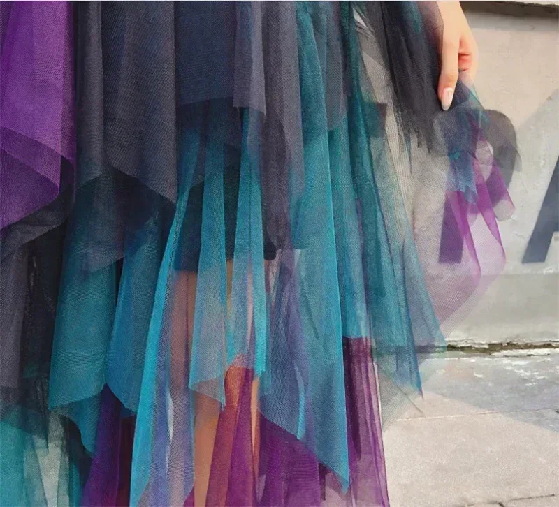 Moda Estate Tutu Gonna da donna Harajuku Tulle Fondo Faldas Casual Vita alta Midi Maglia Gonne Donna Vestiti Saia Jupe Femme 6