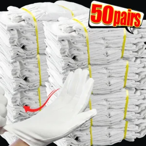 1-50Pairs Men Women Full Finger Etiquette White Cotton Gloves Waiters/Drivers/Jewelry/Workers Mittens Sweat Absorption Gloves 1