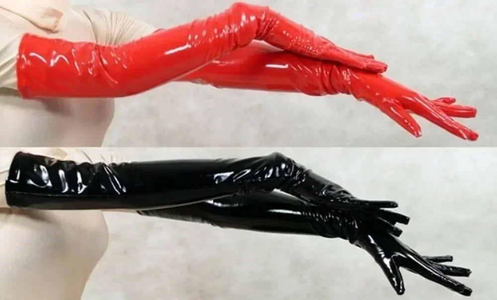 Guanti lunghi in pelle verniciata per adulti Guanti punk lucidi Guanti attillati Clubwear Cosplay Dance Party Accessori per costumi di scena 4