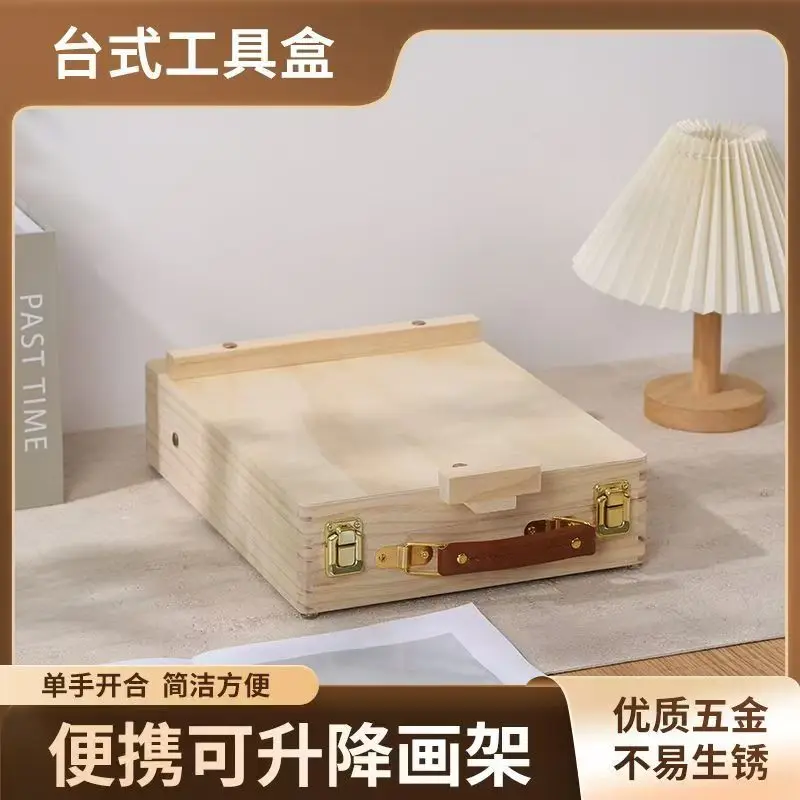 Scatola per pittura a olio portatile portatile ad angolo arrotondato in legno per schizzi, supporto per pittura, custodia per attrezzi a doppio uso 6