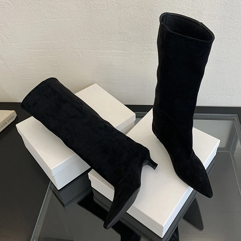 Liyke Autunno Inverno Donne Sexy Stivali Al Ginocchio Street Style Punta a punta Sottili Tacchi Bassi Cowboy Scarpe da Donna Lunghe Botas De Mujer 2