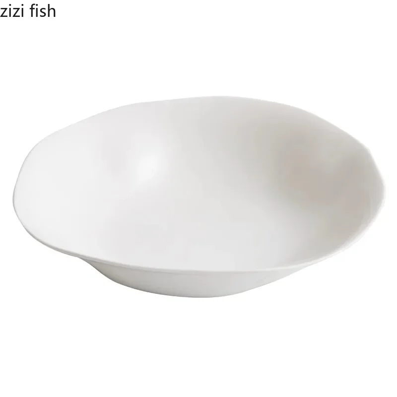 Piatto in ceramica bianco irregolare Piatto da insalata per ristorante Piatto da zuppa spesso Piatto da dessert Piatto per pasta Piatti di servizio Stoviglie creative 6