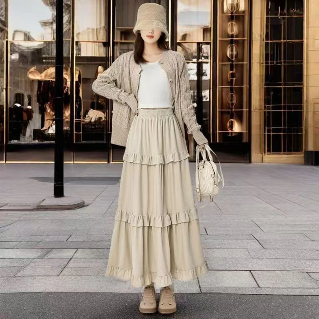 Gonne di media lunghezza autunnali e invernali, gonne di velluto da donna, mezze gonne arricciate con patchwork elastico retrò coreano autunno e inverno 3