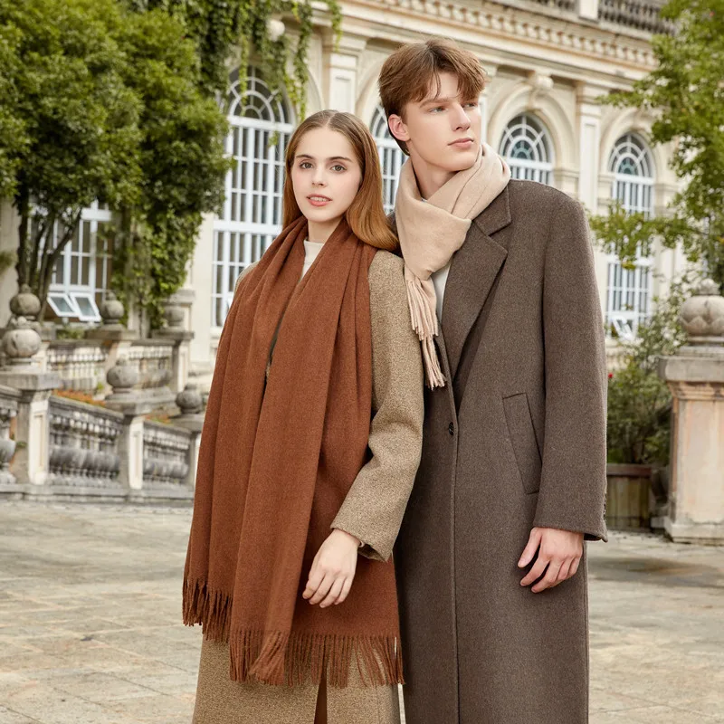 Sciarpa classica semplice in misto lana solida Donna Uomo Autunno Inverno Scialle di lana di alta qualità Spessore caldo nappa Silenziatore Donna Uomo Wrap 3