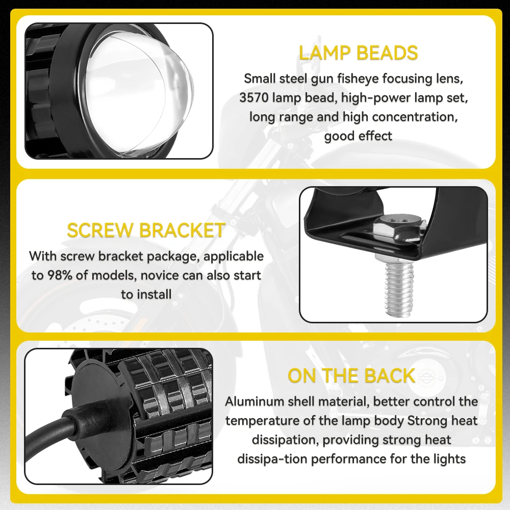 1/2 pezzi faretto ausiliario per moto mini fari di guida a LED doppio colore bianco giallo accessori per fendinebbia per moto 5
