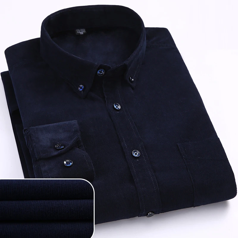 100% cotone Plus Size 6XL camicia di velluto a coste da uomo Casual manica lunga Regular Fit camicia da lavoro tasca Comfort da uomo 5