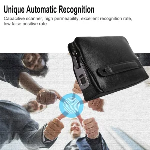 Portafoglio in pelle FL-V1 Portafoglio in pelle da uomo Smart Fingerprint Security Borsa antifurto Portafoglio da uomo di sicurezza nero 1