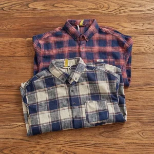 Camicia classica a maniche lunghe scozzese vintage da uomo autunno e inverno Camicia cargo pesante invernale per il tempo libero britannico da uomo 1