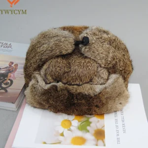 Berretto di pelliccia di coniglio uomo inverno genuino 100% pelliccia bomber cappello antivento caldo paraorecchie maschio piatto grigio/nero cappello russo montato Casquette 1