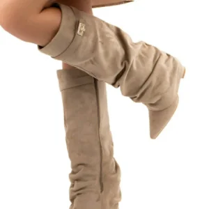 Autunno e inverno Nuovi stivali da donna alti al ginocchio con fibbia in metallo a punta, stivali spessi con pantaloni a tacco alto, stivali a gamba media alla moda 1