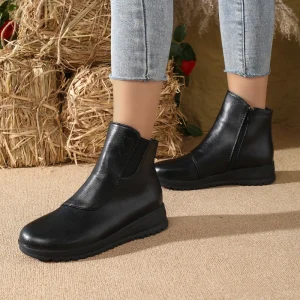 2025 Stivaletti invernali da donna nuovi - Stivaletti in pelle con cerniera laterale Suola robusta antiscivolo Foderata in pelliccia sintetica Scarpe da mamma calde Casual 1